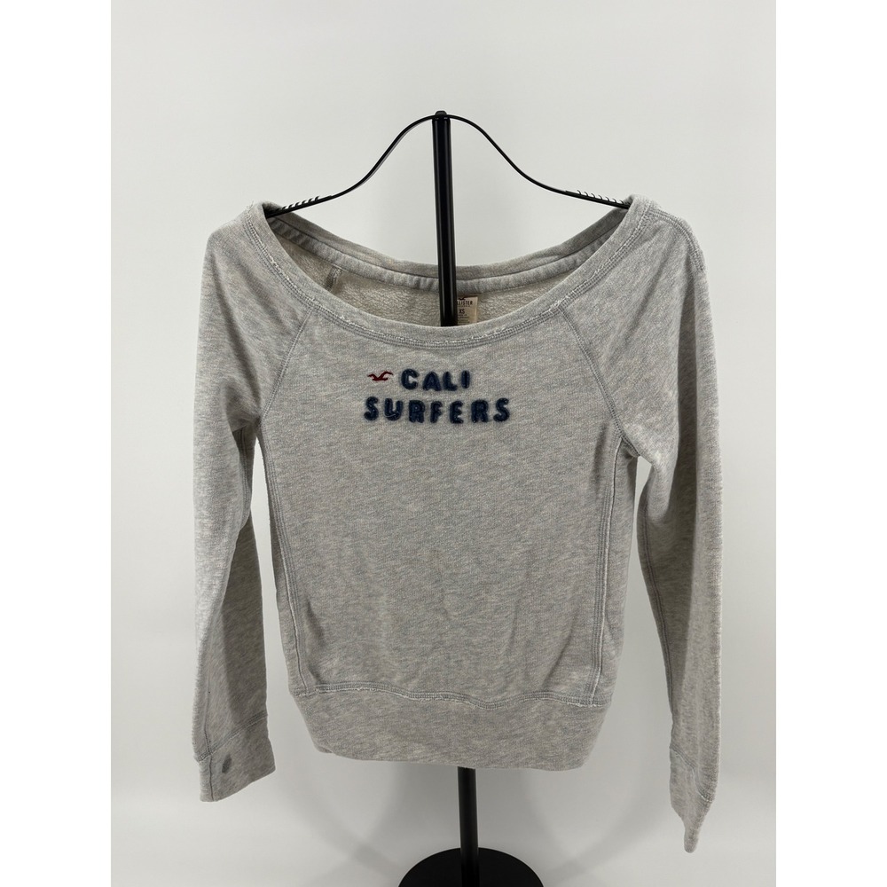 Hollister Cali Surfers Off The Shoulder Sweatshirt Gray XS Raglan Graphic Logo